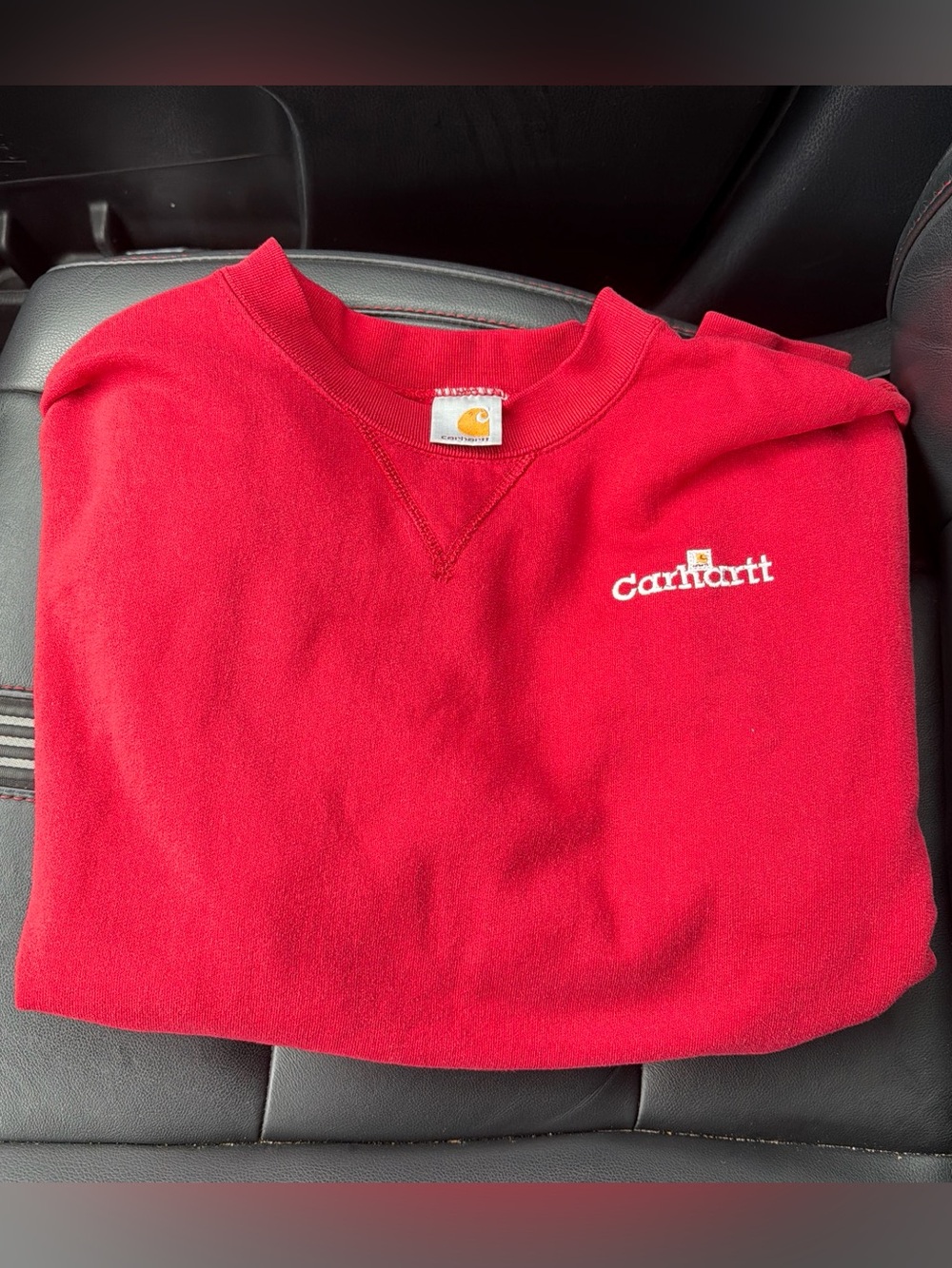 Vintage 90s Carhartt Red Crewneck Sweatshirt with Embroidered Logo. Size Medium